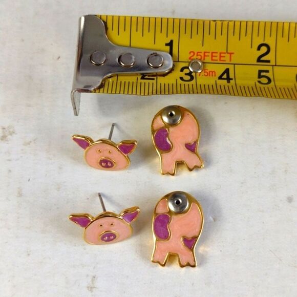 Vintage Irresistibles Piggy PIG Earrings 80s Pierced Metal Front to Back Style - Picture 4 of 8